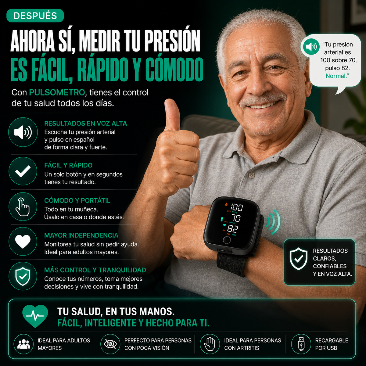 💫 PULSOMETRO-Monitor de Presión Arterial de Muñeca con Voz ⭐️