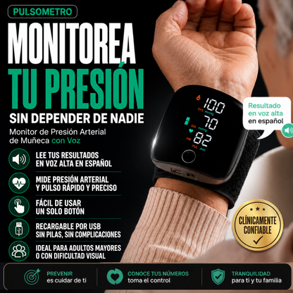 💫 PULSOMETRO-Monitor de Presión Arterial de Muñeca con Voz ⭐️