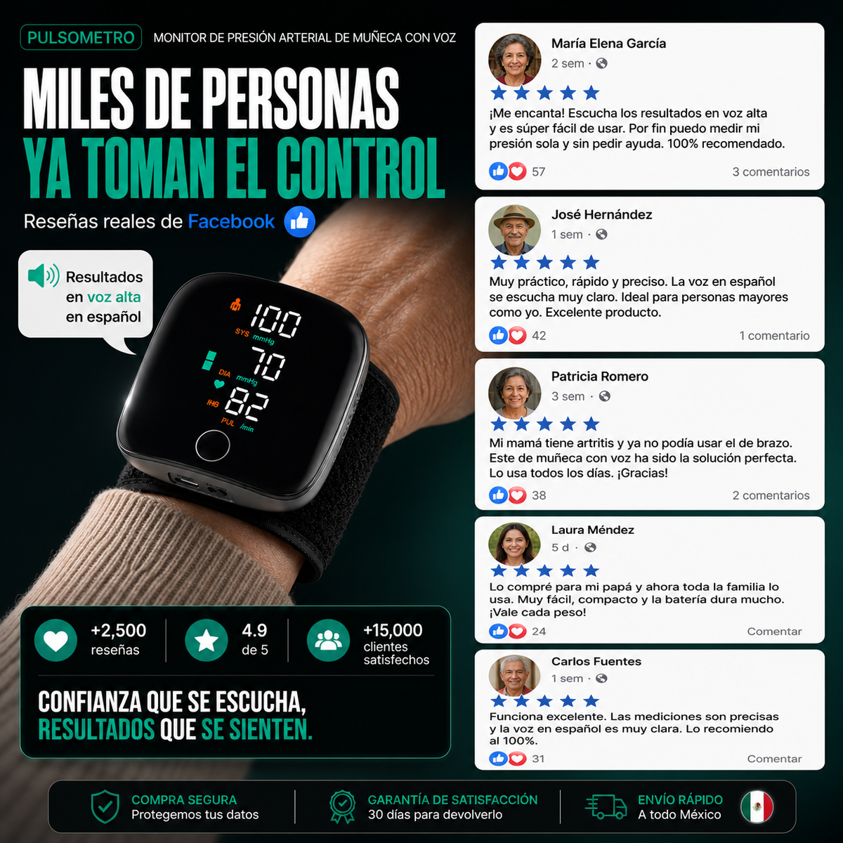 💫 PULSOMETRO-Monitor de Presión Arterial de Muñeca con Voz ⭐️